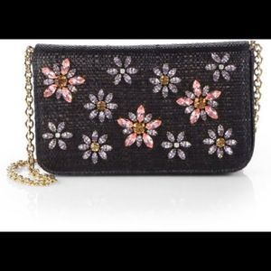 Dolce&Gabbana Floral Embellished Black Raffia Clutch NWT Pristine Condition